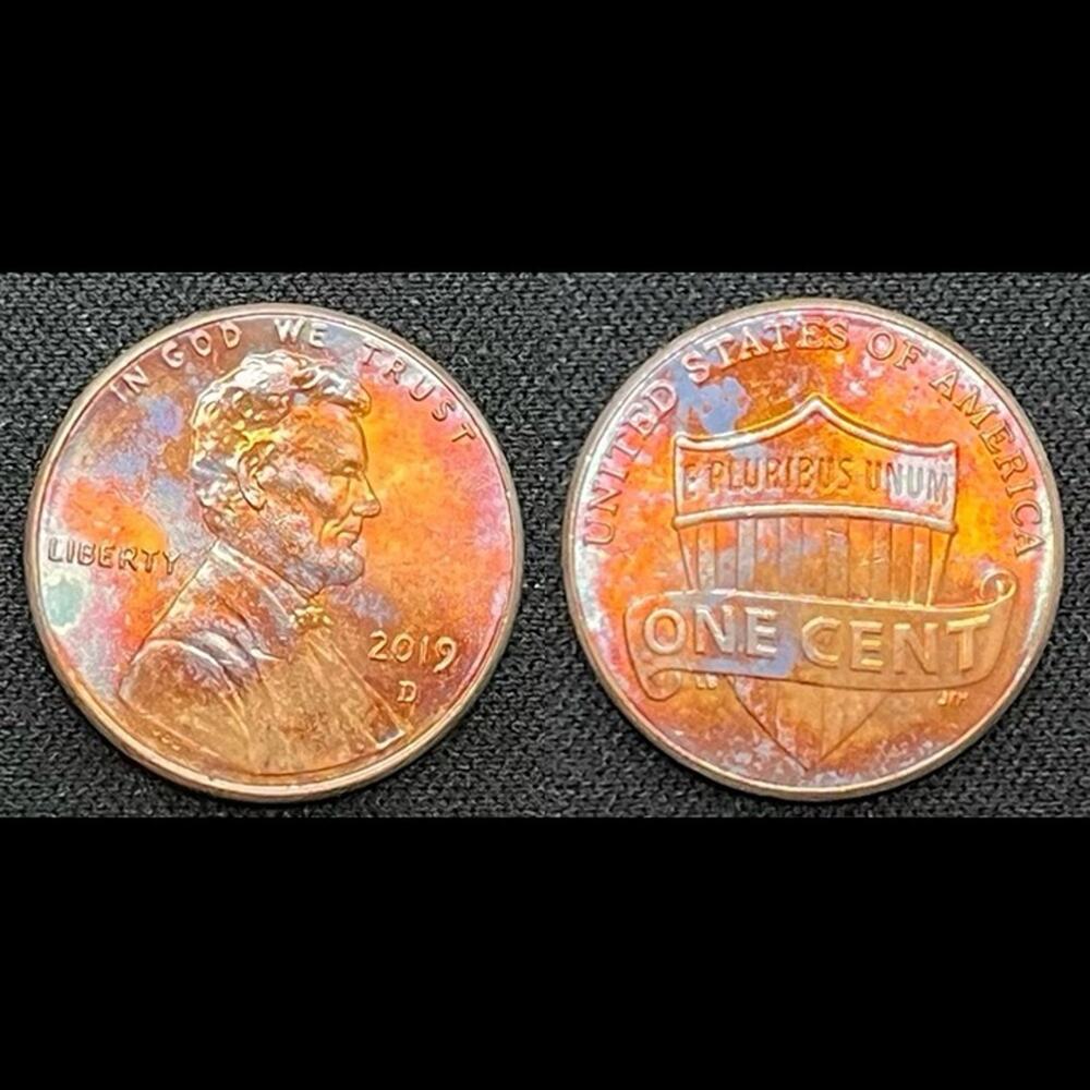 Lincoln One Cent 2019-D Synthesized Rainbow Toning Handmade Dyed Coin #30